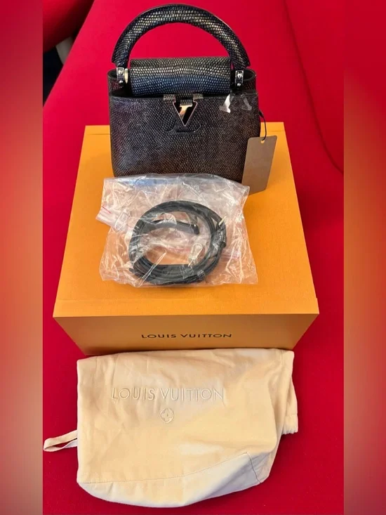 Louis Vuitton Capucines Mini Bag crafted from black leather with Lizard skin. - Picture 4 of 5